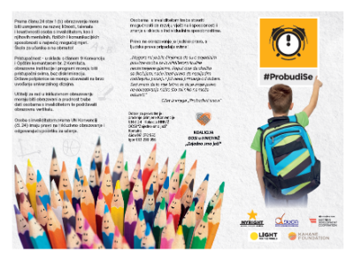 Slika. Isječak iz letka za promociju važnosti inkluzivnog obrazovanja nastao u okviru kampanje #ProbudiSe, za potrebe Koalicije 