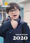 Picture of the cover of the MyRight Annual Report for 2020.

In the picture is a cheerful boy with Down syndrome who wears glasses, a scarf around his neck and a dark blue jacket, and in the foreground is his right hand with a raised thumb. A school can be seen in the background. In the upper left corner is the MyRight logo, and in the lower right corner is the name Annual Report 2020. The picture was created within the campaign #WakeUp (#ProbudiSe) for quality inclusive education, within the MyRight program in BiH.