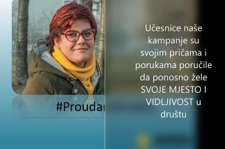 Slika. Dok svuda oko nas traju obilježavanja 8. marta, počevši od buketa, poklona pa sve do okruglih stolova koji obrađuju teme prava žena u konteksu ljudskih prava, često se zaboravi da je 8. mart takođe važan za djevojčice, djevojke i žene s invaliditetom. Na slici je Ajla Huseinović učesnica kamapanje #ProbudiSe, pored slike je tekst: Učesnice naše kampanje su svojim pričama i porulama poručile da žele SVOJE MJESTO I VIDLJIVOST u društvu.
