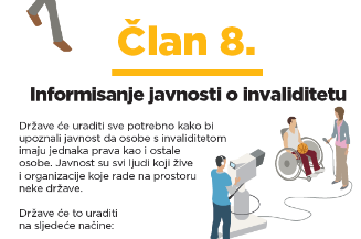 Slika. Poziv na popunjavanje upitnika za OHCHR studiju o članu 8 UNCRPD. Nas slici su informacije o članu 8: INFORMISANJE JAVNOSTI O O INVALIDITETU Konvencije o pravima osoba sa invaliditetom.