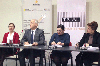Image of Fikret Zuko with representatives of the other two organization during press conference for the UPR